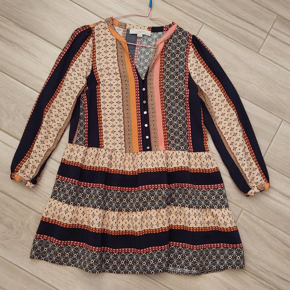 Loft Petites Multi-color Striped Floral Boho Swing Dress.  Size XXSP